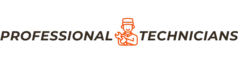 Professional technicians logo. Orange icon of a technician holding a wrench. Skilled technicians in Lewisville, TX for expert service.