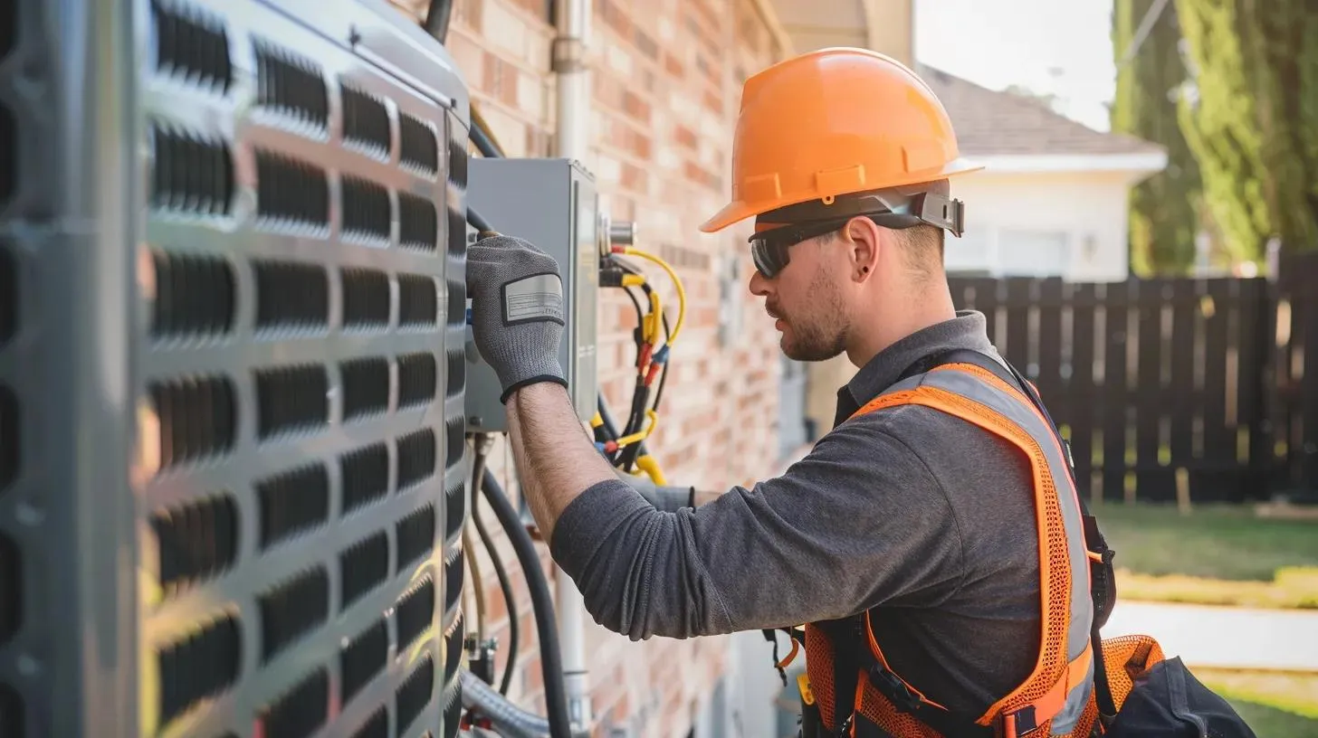 a technician fixing an ac unit