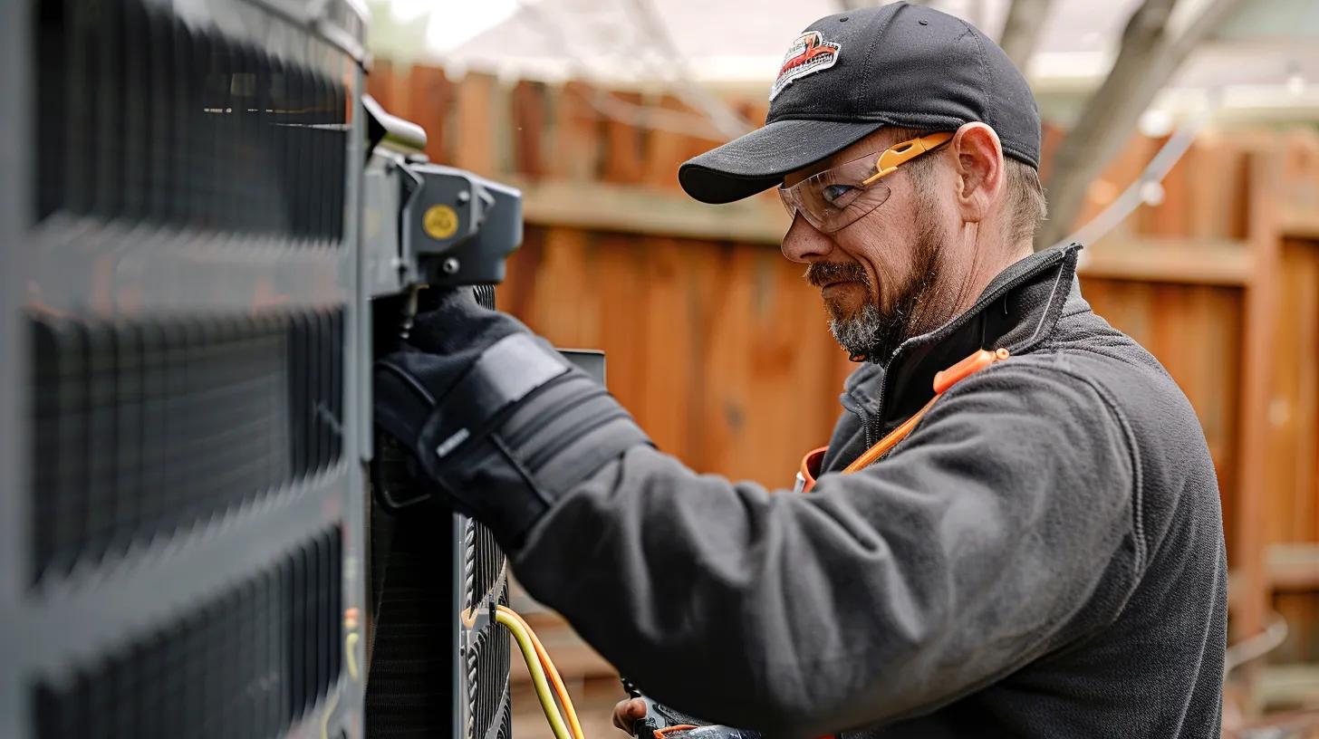 Technician performing emergency air conditioning repair on a unit in Flower Mound, Texas, emphasizing timely HVAC services to address cooling issues during summer heat.