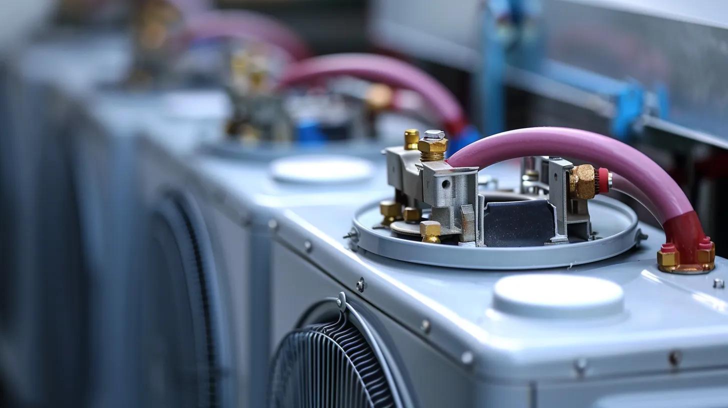 HVAC system components with pink hoses and metallic fittings, illustrating the importance of preventative maintenance for heating and cooling systems in Flower Mound.