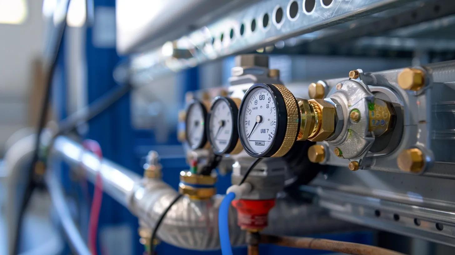 HVAC pressure gauges and valves on a maintenance system, emphasizing the importance of routine preventative maintenance for reliable HVAC performance.