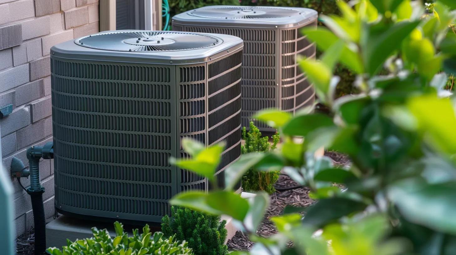 HVAC units positioned outside a home, surrounded by greenery, emphasizing maintenance and efficiency for winter readiness.