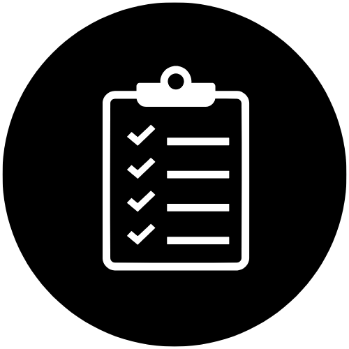 Checklist icon on black background. Financing application checklist. Form with check marks.