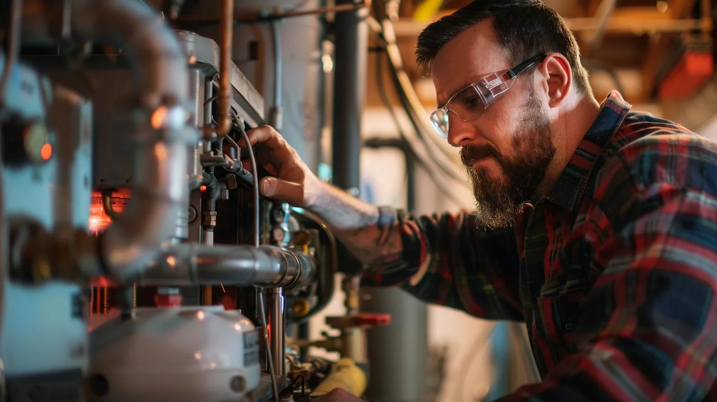 Technician inspecting heating system components in a residential setting, emphasizing emergency HVAC repair services for comfort and safety in Flower Mound.