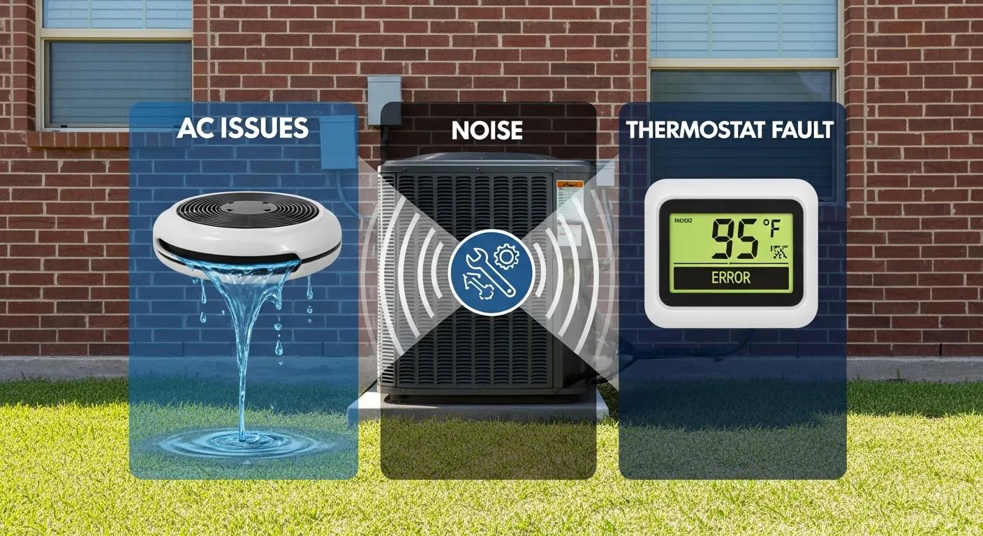 Typical AC issues — leaks, noises, and thermostat faults — that Lewisville homeowners commonly face